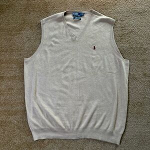 Polo By Ralph Lauren Mens Tan V-Neck Pima‎ Cotton Pullover Sweater Vest Sz 2XLT